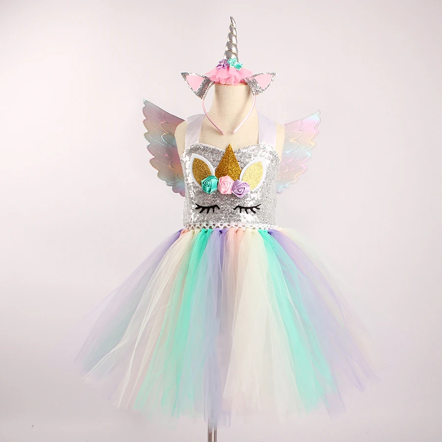 Sequin Unicorn Flower Girls Tutu Dress Pastel Rainbow Pony Dress Kids Halloween Birthday Party Carnival Costume Unicorn Outfit (10)