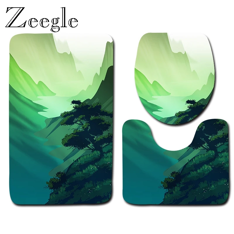 Zeegle 3 шт. Набор ковриков для ванной комнаты, коврик для ванной, u-образный коврик, Противоскользящий коврик для ванной, домашний декор, Товары для ванной комнаты, коврик для ванной