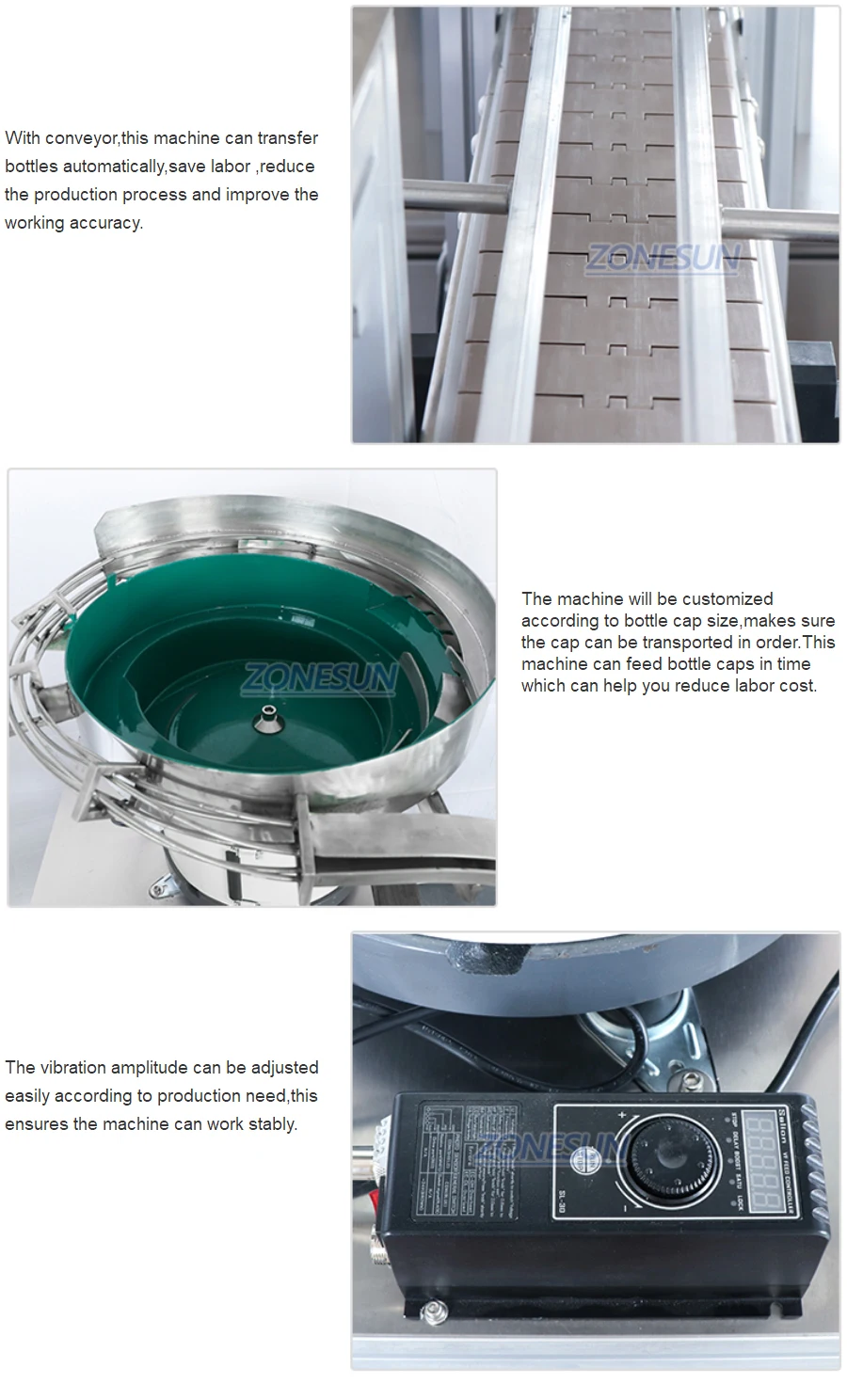 ZONESUN ZS-XG1870V Benchtop Bottle Capping Machine With Vibratory Bowl