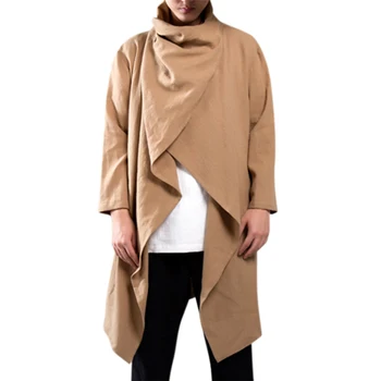 

2020 Men Trench Windbreaker Cotton Long Sleeve Scarf Collar Hip-hop Jacket Coats Men Cloak Outerwear Punk Style Streetwear DA067