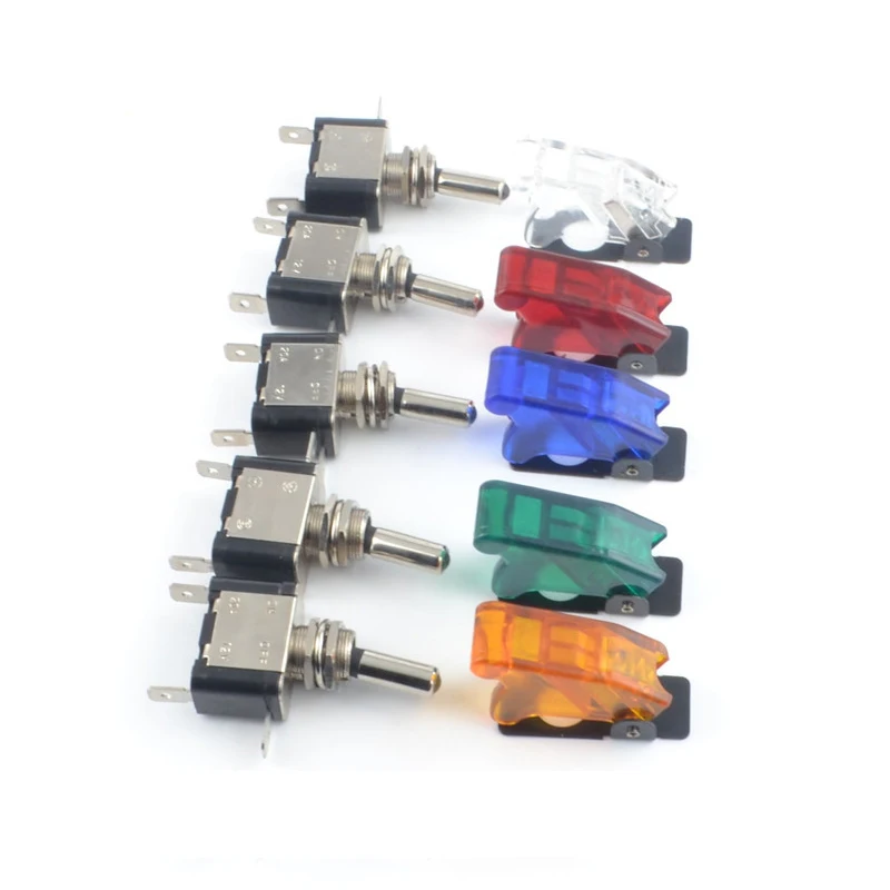 

5PCS Auto Car Boat Truck Illuminated Led Toggle Switch With Safety Aircraft Flip Up Cover Guard 12V 20A