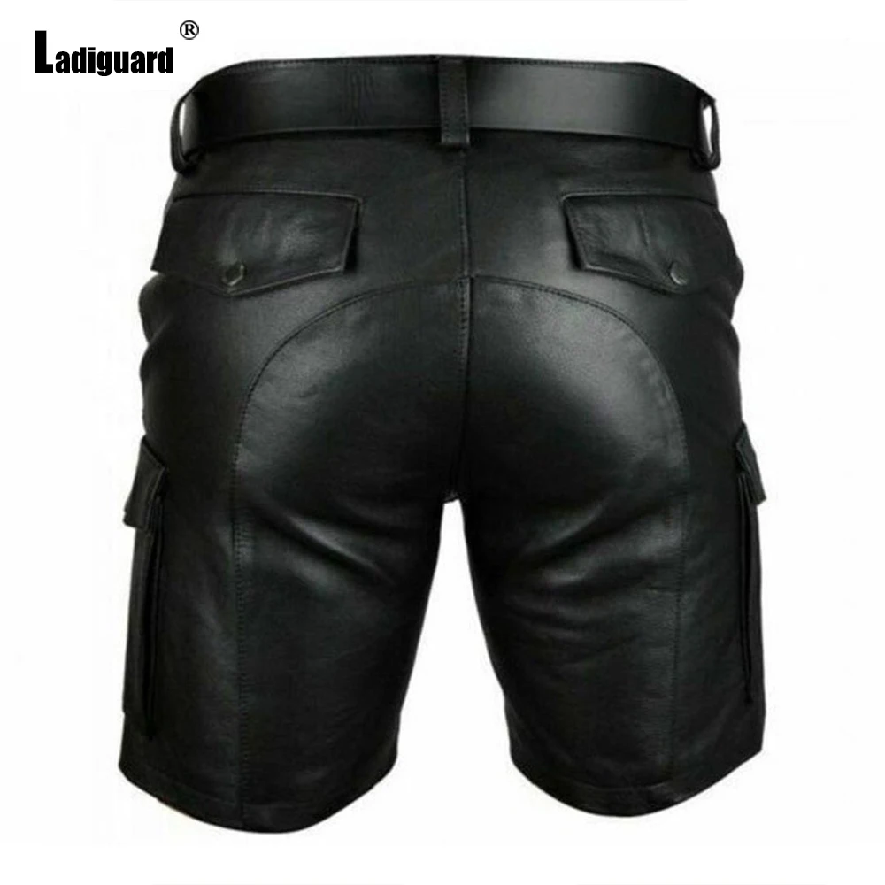 casual shorts for men Men PU Leather Shorts 2021 Summer New Sexy Faux Leather Skinny Shorts Plus size 4xl Male Punk Style Zipper Dance Short Pants mens casual shorts