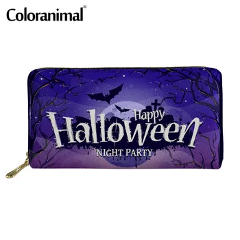 

Coloranimal Halloween Theme Girls Boys Long Wallet Protable PU Leather Clutch Purse for Women Man Credit Card Bag With Zipper