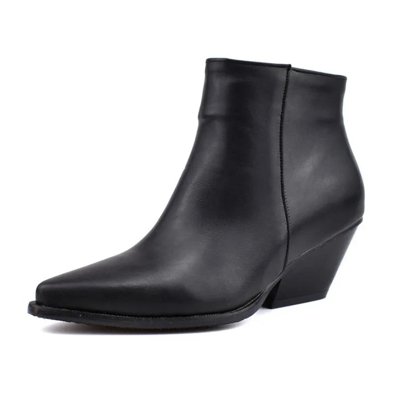 Taoffen Plus Size 34-48 Ankle Boots Women Western Style Cowgirl Shoes Women Fall Winter Snake Print Zipper High Heel Boots - Цвет: Черный