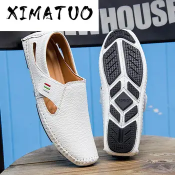 

New 2020 Summer Breathable Shoes Men Genuine Leather Loafers Brand Design Handmade Men Flats Soft Leather Moccasins Boat Shoes