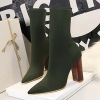 Size 42 43 Women Ankle Boots Square High Heels Pumps Fall Fashion Comfort Stretch Fabric Sock Boot Femme Party Dress Shoes - Image 5