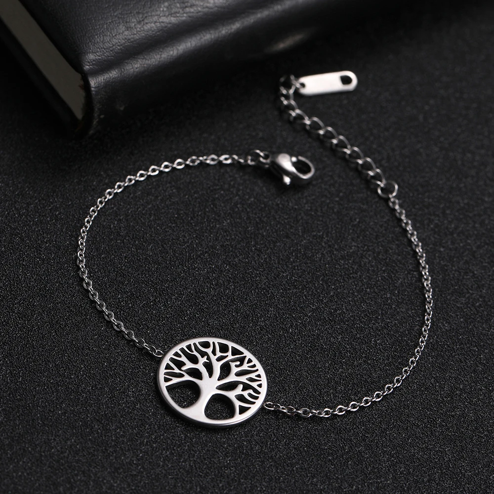 LIKGREAT Tree of Life Pendant Chokers Necklace Round Stainless Steel Charm Bracelets Wiccan Amulet Jewelry for Women Gifts