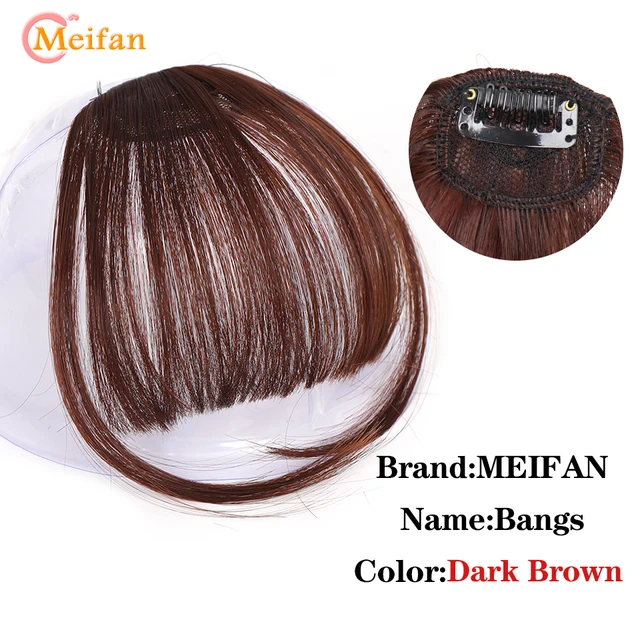 MEIFAN Clip in Hair Bangs Extension Hairpiece Synthetic Natural Fake Bang Hair Piece Air Bangs Clip on Bangs Black Brown mn96-2-33