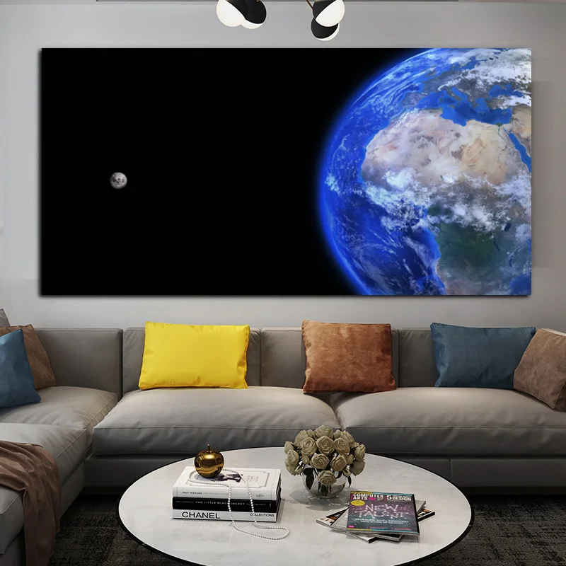 Wall Art холст картины Современный Туманность Земля и Луна Плакаты печать Картина Настенная для гостиной