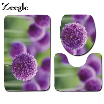 

Zeegle Plants Printed 3pcs Bathroom Rug Set Non-slip Toilet Seat Cover Rug Bathroom Accessories Washable Toilet Bath Mat Set