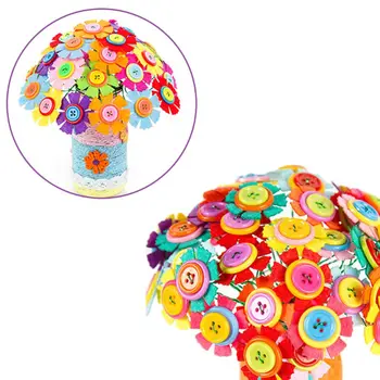 

Mother Day Gifts Fake Flower Button Cloth Bouquets Kids Girls Kindergarten Handmade Puzzles DIY Material Bouquet E65D