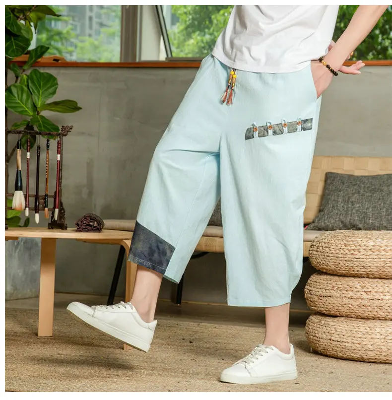 New Man Pants 2021 Summer Baggy Male Harem Pants Cotton Linen Vintage Elastic Waist Casual Sweatpants Men Big Size Trousers 5XL tie dye harem pants