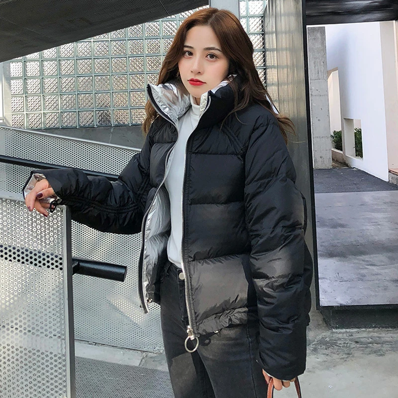 TWOTWINSTYLE черные корейские хлопковые пальто для женщин с длинным рукавом и стоячим воротником негабаритных толстых парки женские модные зимние Новые