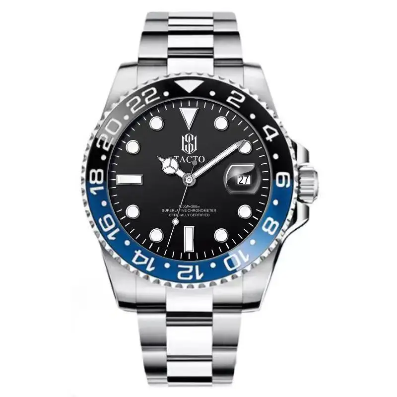 2021 TACTO Mens Watches Top Brand Luxury Gmt-Driver Sports Watches Black Steel Case Rotated Male Wrist Watch Relogios Masculinos 