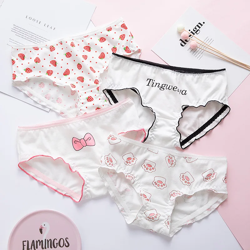 

2020 new cute print underwear women Mid waist sexy Kawaii lingerie panties cotton Briefs bielizna damska bragas mujer lenceria