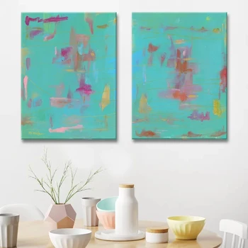 

Modular Pictures 2 Set Canvas Green Watercolor Abstract Painting Wall Art Posters Print Modern Living Room Home Decor Framework