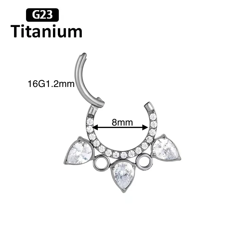 G23 Titanium Piercing Earrings Nose Rings Zircon Hight Segment Rings Clicker Open Small Nose Septum Helix Piercing Body Jewelry