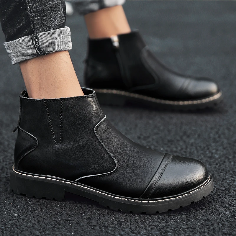 Ботинки «Челси»; мужские ботильоны из натуральной кожи; chakka Bootsfashion; Мужские модельные туфли без застежки; Мужская обувь; Уличная Повседневная обувь без застежки; s5