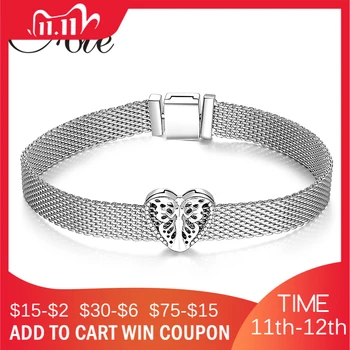 

925 Sterling Silver Fashion Butterfly fairy Heart Clip Beads Chain Bracelet Jewelry making Fit Original Reflexions DIY Bracelet
