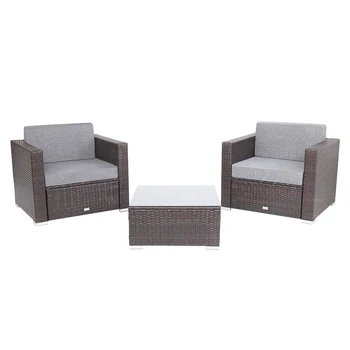 

2 Pieces Patio PE Wicker Rattan Single Sofa and 1 Piece Coffee Table with tempered glass