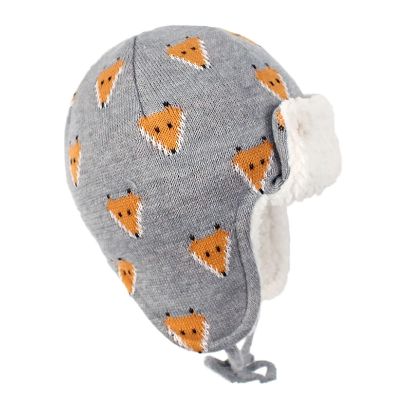 Winter Bomber Hat Boy Girl Knit Beanie Kid Autumn Earflap Animal Dobby Warm Skiing Cotton Fleece Outdoor Accessory Toddler Baby (2)