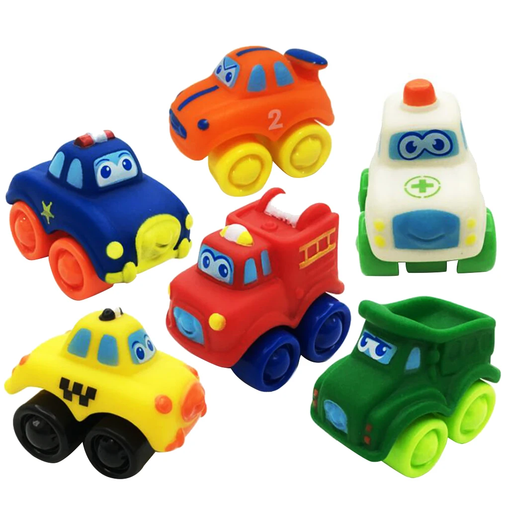  6Pcs   Kids   Children   Rubber   Plastic   Model   Car   Vehicle   Educational   Toy   Gift 