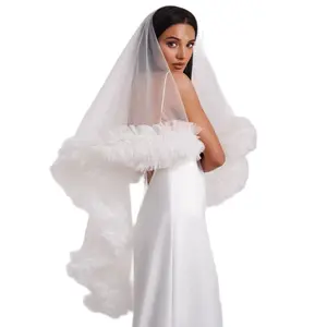 Fingertip Length Short Wedding Veil Two Layers Tulle Ruffles Vestido De Noiva Longo Custom Made Elegant Bridal Veil with Comb