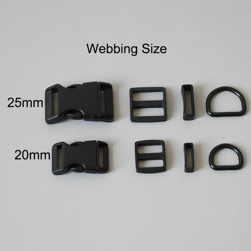 200pcs/lot 20mm 25mm ribbon Metal D rings plastic adjuster release buckle for dog collar necklace bags paracord DIY accessories - Цвет: Style A