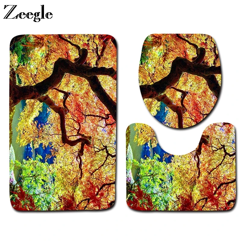 Zeegle Bath Mat Set Non Slip Bathroom Doormat Washable Toilet Pedestal Rug Flannel Soft Foot Floor Rug Absorbent 3pcs Toilet Set