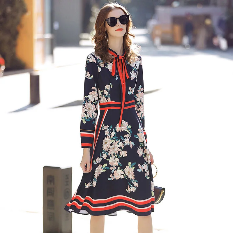 

Ozhouzhan 2019 Early Spring WOMEN'S Dress New Style Floating Lead Pearl Clasp Mid-length Printed Slim Dress