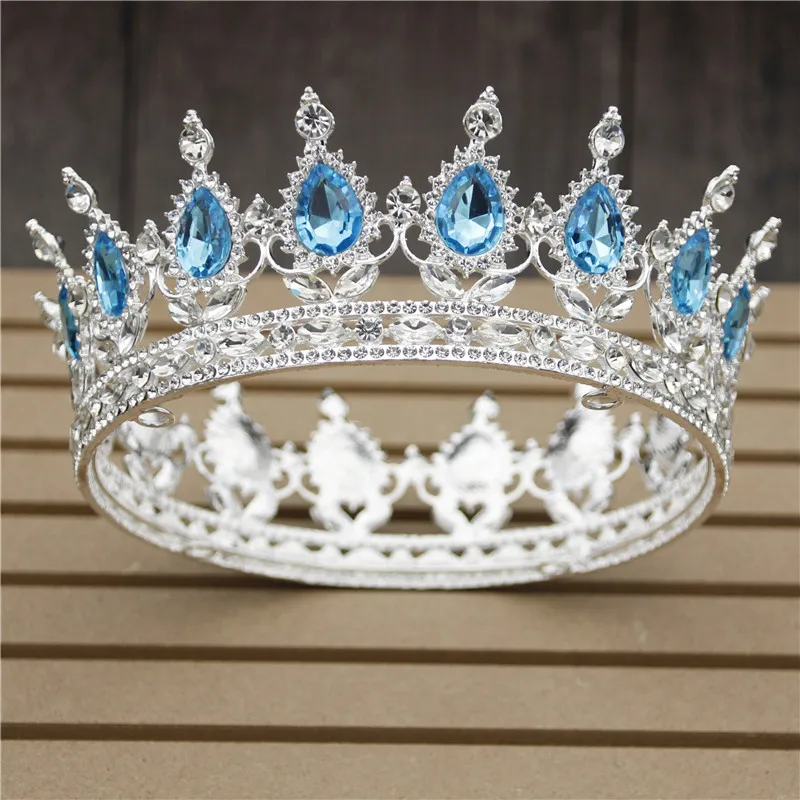 Silver Light Blue Свадебная корона в стиле барокко с цветком из розового золота диадема и короны королевская Королева Король свадебная диадема украшения для волос - Окраска металла: Silver Light Blue