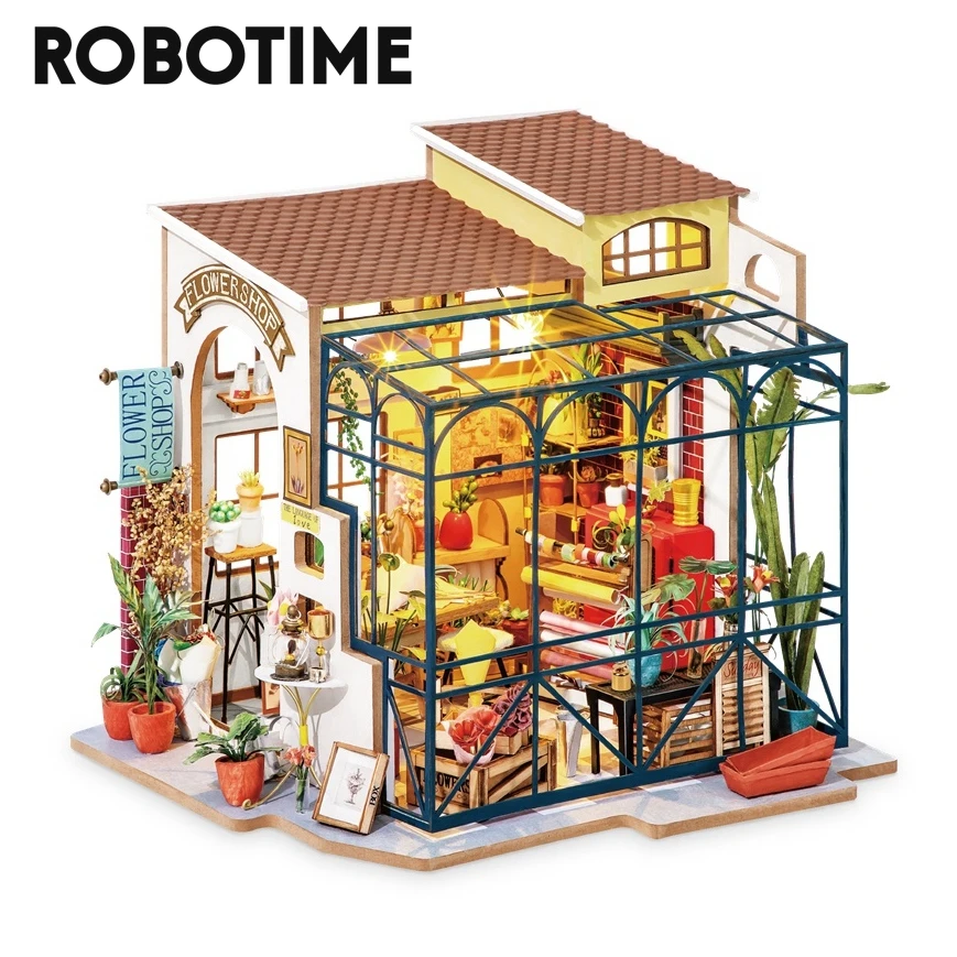 Кукольный дом Robotime Rolife цветочный магазин Эмили с мебелью миниатюрный кукольный