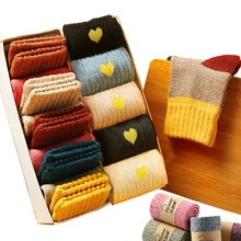 Женские зимние толстые теплые носки с рисунком из мультфильма, с бархатом, Harajuku, японский стиль, милые, ins, модные, простые, трендовые, одноцветные, хлопковые носки