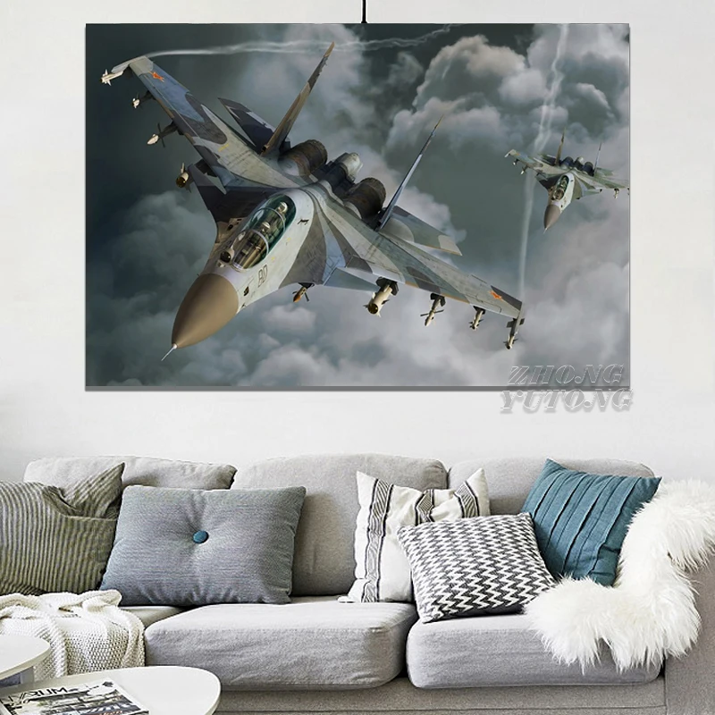 Aircraft Fighter Flight Jet Living Room Home Wall Art Decor Wood Frame Canvas Posters | Дом и сад