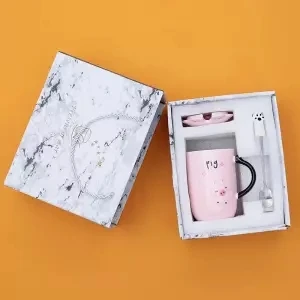 Кружка чашка Корейская керамическая чашка с крышкой с ложкой Кружка для офиса чашка для кофе с молоком чашка для завтрака - Цвет: 380ML gift box