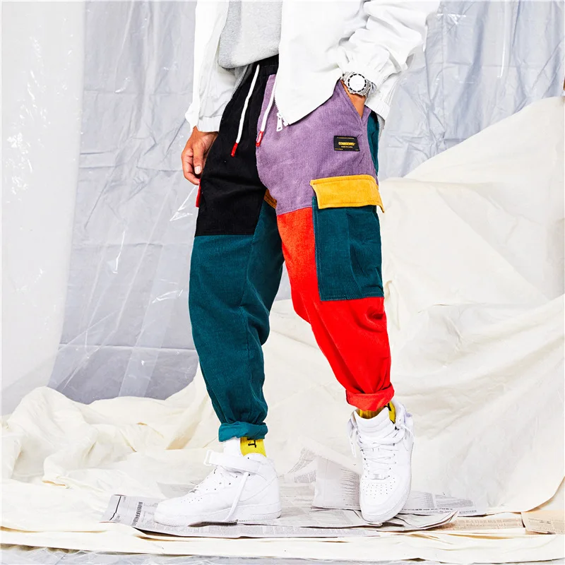 ZOGAA Men's Fashion Pants Color Block Patchwork Corduroy Harem Pant Streetwear Cotton Trousers Jogger Sweatpant Jeans | Мужская