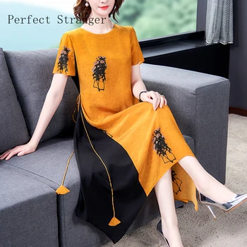 

2020 Summer New Arrival High Quality Short Sleeve Round Collar Printed Chiffon Women Long Dress Plus Size