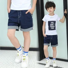 Лидер продаж года, новые стильные джинсовые шорты до колена в Корейском стиле для больших мальчиков джинсовые шорты для мальчиков штаны-Капри