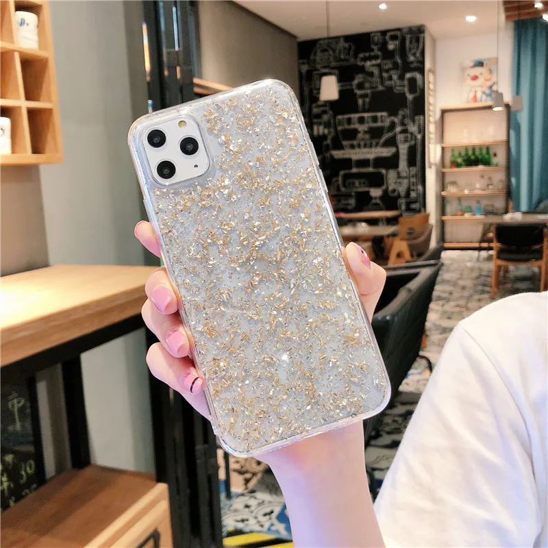 gold Золотой фольгированный чехол с блестками для iphone 11 pro max 6 6S 7 8 Plus, разноцветный чехол для iphone X XS XR XS Max, чехол для телефона s - Цвет: gold