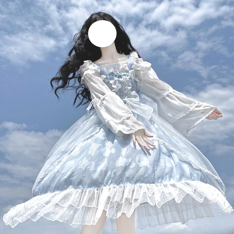 Victorian Retro Lolita Jsk Dress Elegant Women Sweet Lace Shell Print Kawaii Princess Sleeveless Dresses Girls Cute Party Vestid