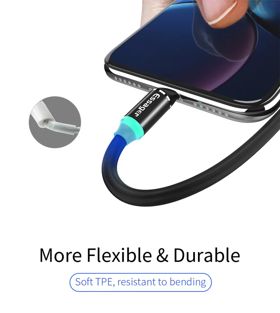 Магнитный usb-кабель Essager для iPhone Магнитный зарядный шнур type C mi cro usb-кабель для Xiaomi mi 9 8 samsung S10 S9 S8 S7