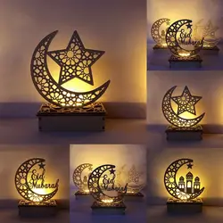Светодиодный деревянный Eid Mubarak Рамадан орнамент Мусульманский Исламский подарок сделай сам украшения для домашнего праздника кулон