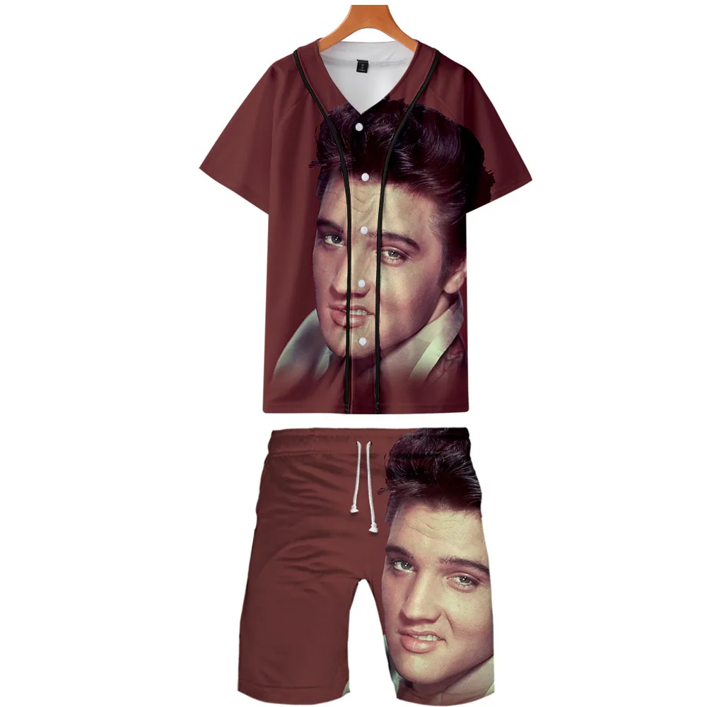 Elvis Presley комплект из двух предметов, куртки и шорты Kpop, модная новинка, крутой принт, Элвиса Пресли, бейсбольная куртка, набор для мужчин