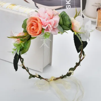

Bridal Wreath Headdress Wholesale Peony Flower Children's Wreath Headdress Girl Hair Hoop Seaside Photo Hair Ornament Wreath