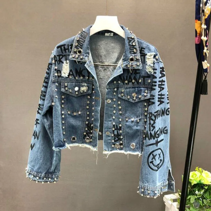 

Denim Jacket Vintage Rivet Women 2019 New Autumn Fashion Loose Short Jeans Jackets Female Korean Student Cool Lady Jacket Coat