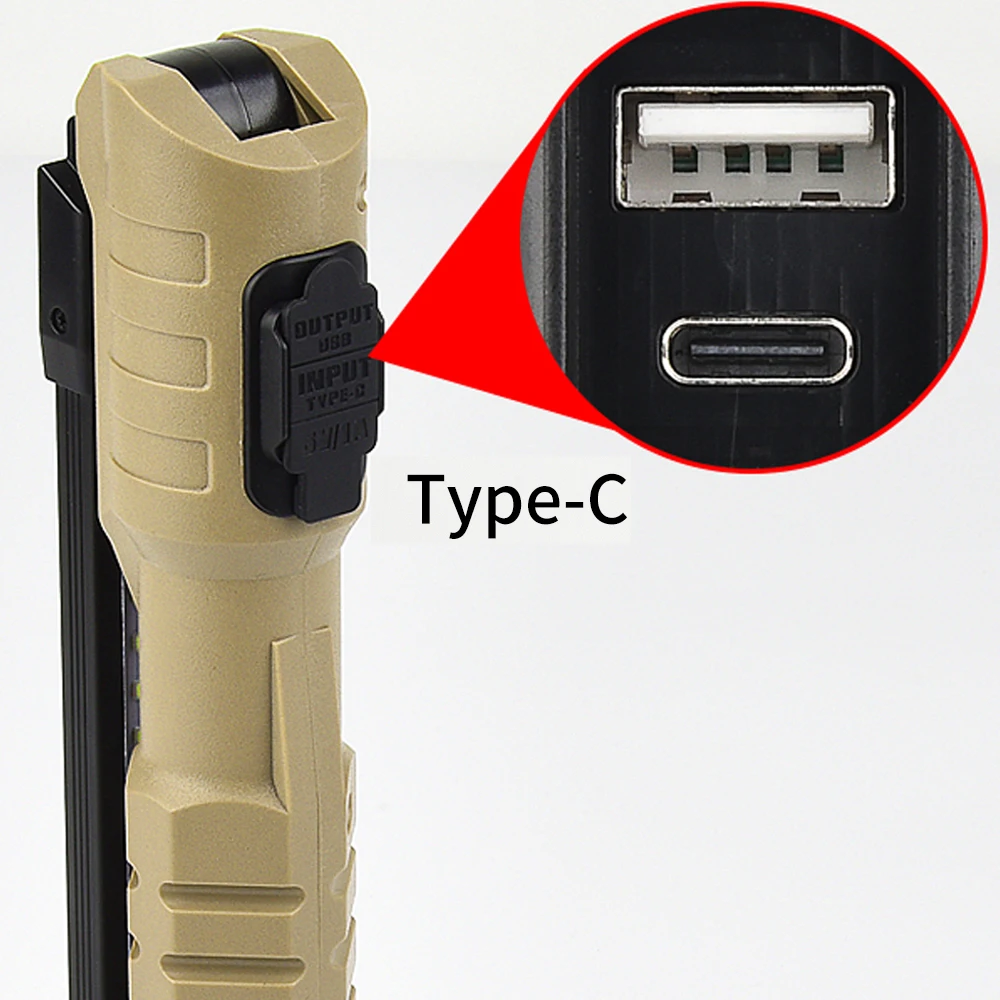 LED Flood Light Work Lamp 15W 45LED Emergency Floodlight 43.3cm Handheld Camping Torch 3000mAh Type C 360&deg; Inspection Lamp Red Strobe Warning