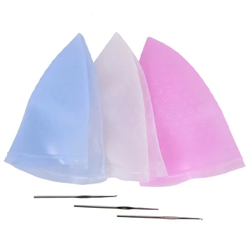 

1PC Silicone Cap & Hook Hair Salon Color Coloring Highlighting Reusable Set Frosting Tipping Dyeing Color Tool 20x31cm 3 Colors