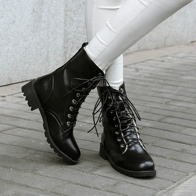 

Big Size 9 10 11 12 boots women shoes ankle boots for women ladies boots shoes woman winterSolid color round head with front tie