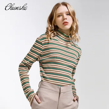 

2020 New high-necked personality letter decoration Slim slim color matching sweater women's long-sleeved bottoming shirt