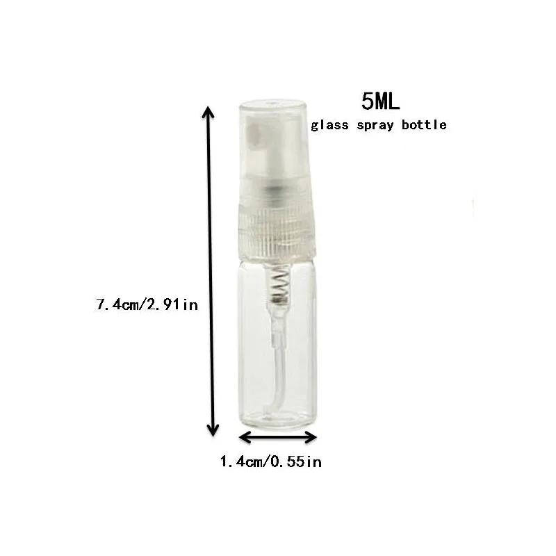 5pcs 5ml Mini Portable Glass Spray Bottle Empty Perfume Glass Bottles Refillable Perfume Atomizer Travel Accessories